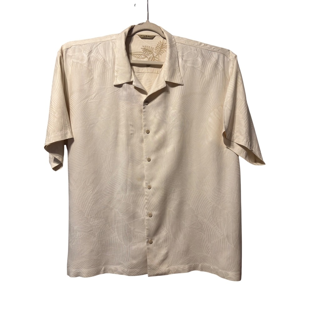 Tommy Bahama Silk Shirt Cream Floral Short Sleeve Menswear XXL